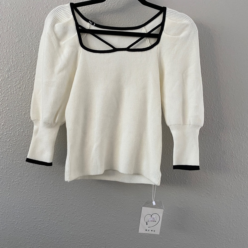 NWT Ribbed Puff Sleeve Sweater XS Preppy Feminine Girly Strappy Clean Girl